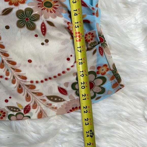 Moa Moa Sheer Faux Wrap V Neck Cap Sleeve Floral Design Top - Picture 5 of 9